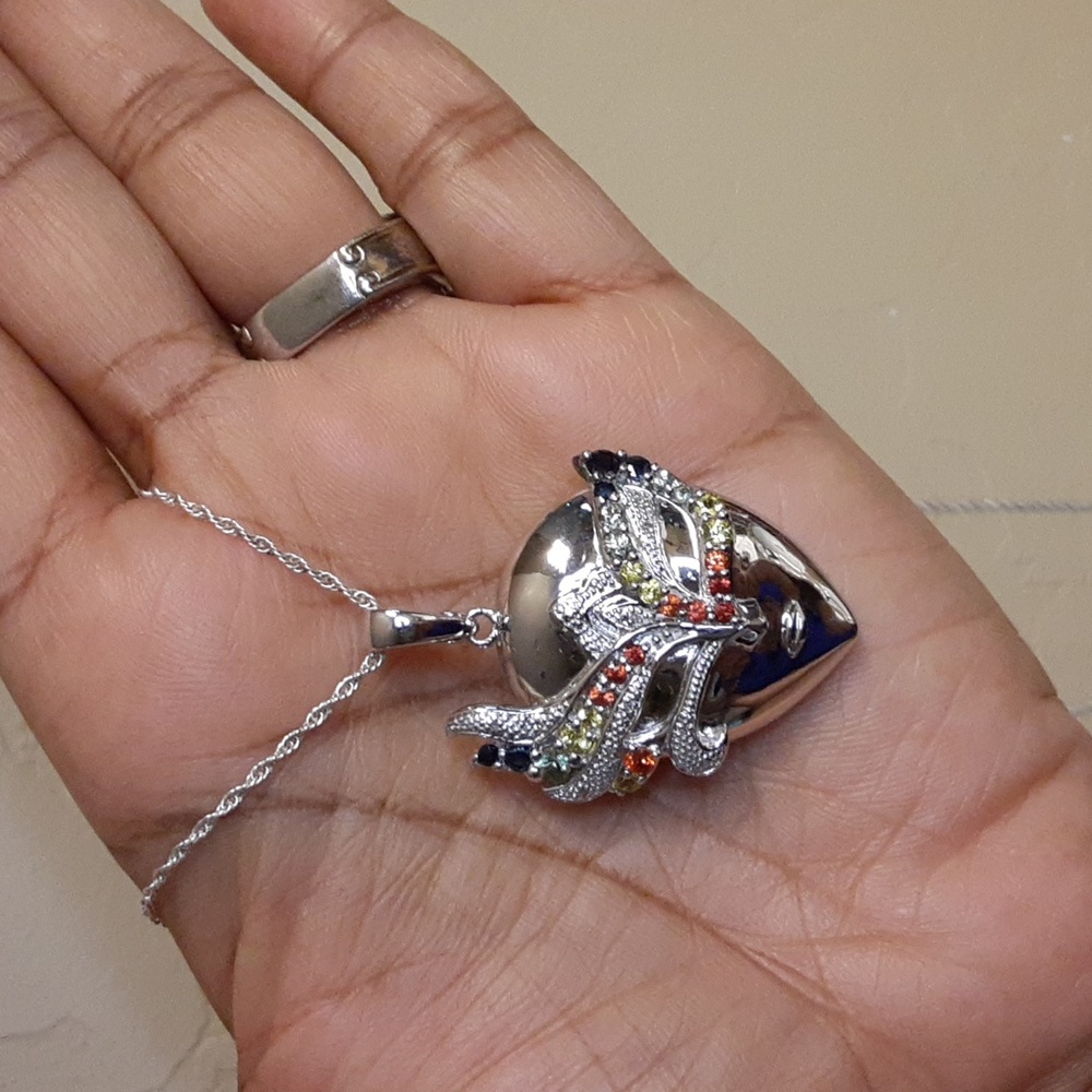 925 Genuine Multi Sapphire Mask Pendant with Chain. FIRM. - Picture 5 of 13